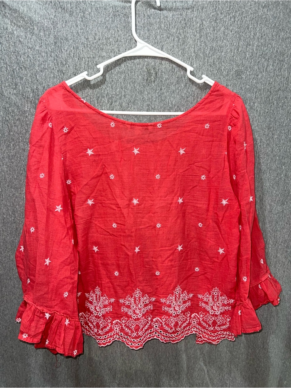 American Eagle Outfitters Red Embroidered Peasant Blouse - Picture 2 of 3